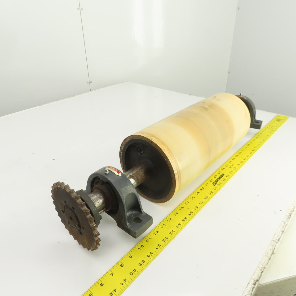 7.35"ODx16-3/4" Crowned Face Conveyor Drive Drum Roller 17.5" BF W/Pillow Blocks