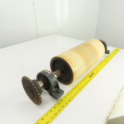 7.35"ODx16-3/4" Crowned Face Conveyor Drive Drum Roller 17.5" BF W/Pillow Blocks