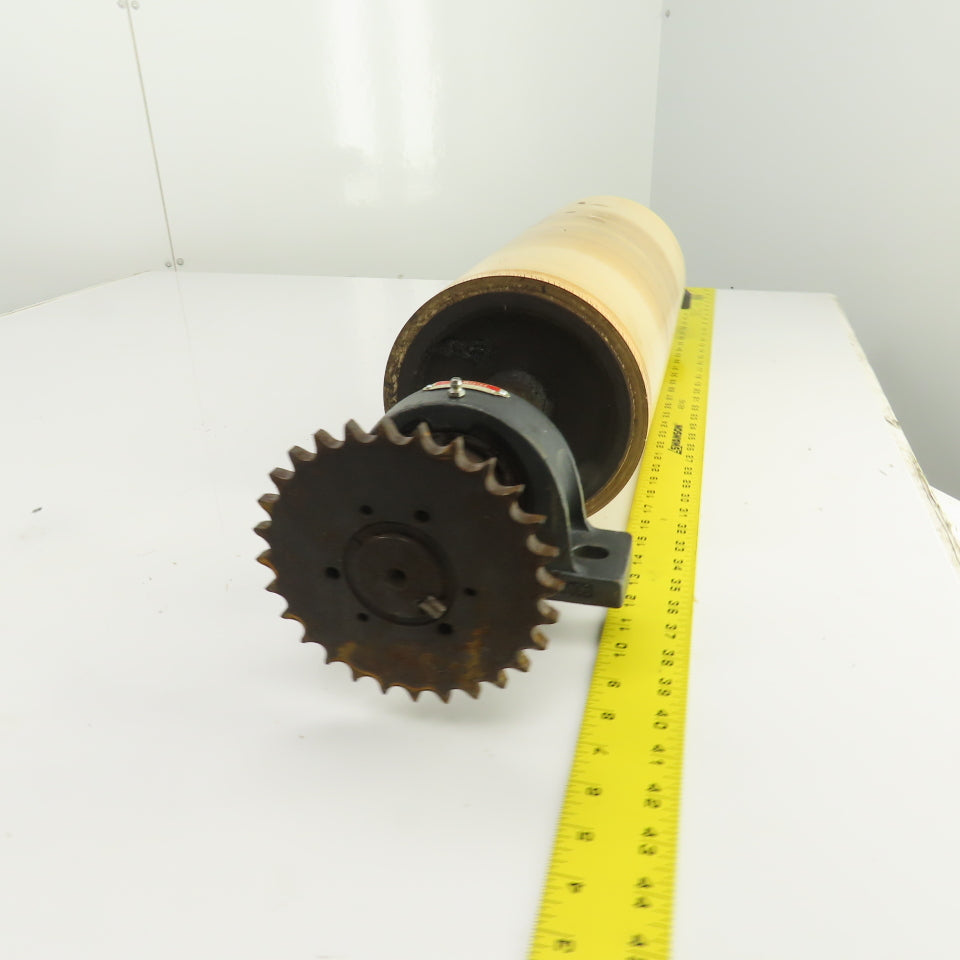 7.35"ODx16-3/4" Crowned Face Conveyor Drive Drum Roller 17.5" BF W/Pillow Blocks