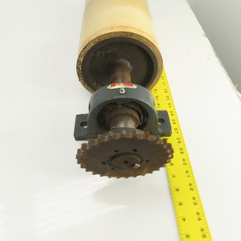 7.35"ODx16-3/4" Crowned Face Conveyor Drive Drum Roller 17.5" BF W/Pillow Blocks