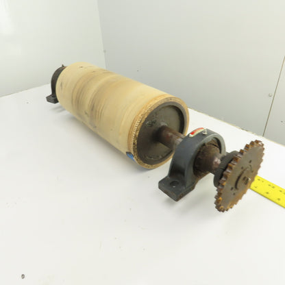 7.35"ODx16-3/4" Crowned Face Conveyor Drive Drum Roller 17.5" BF W/Pillow Blocks