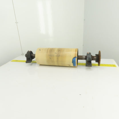 7.35"ODx16-3/4" Crowned Face Conveyor Drive Drum Roller 17.5" BF W/Pillow Blocks