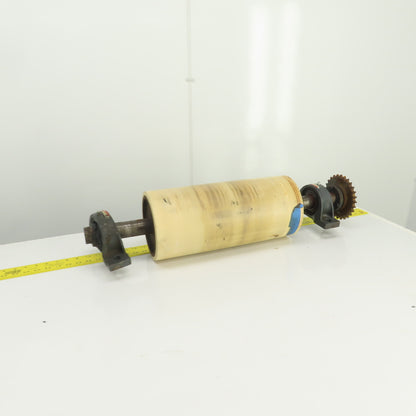 7.35"ODx16-3/4" Crowned Face Conveyor Drive Drum Roller 17.5" BF W/Pillow Blocks
