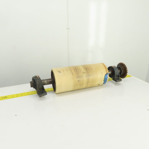 7.35"ODx16-3/4" Crowned Face Conveyor Drive Drum Roller 17.5" BF W/Pillow Blocks