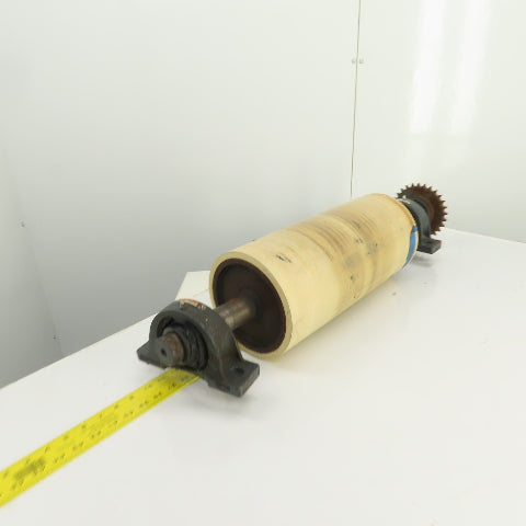 7.35"ODx16-3/4" Crowned Face Conveyor Drive Drum Roller 17.5" BF W/Pillow Blocks