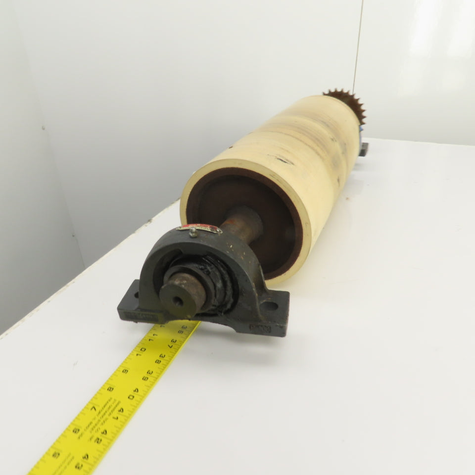 7.35"ODx16-3/4" Crowned Face Conveyor Drive Drum Roller 17.5" BF W/Pillow Blocks