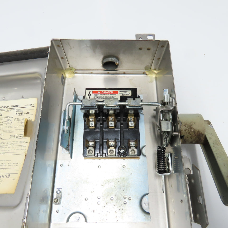 Siemens F321SSR 30A Stainless Steel Fusible Safety Disconnect Switch 240V