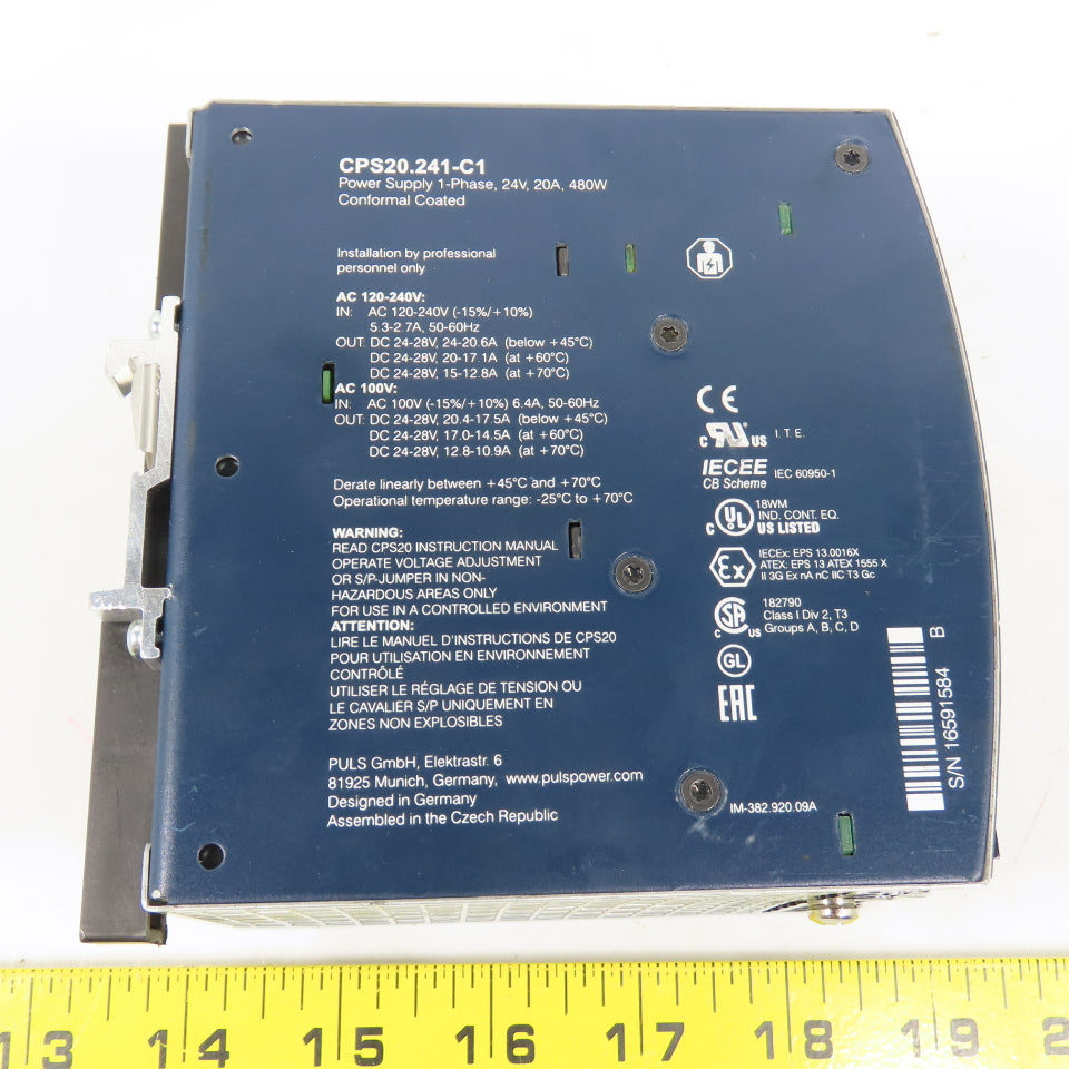 Puls CPS20.241-C1 Dmension 24-28VDC 24A Power Supply 100-240V Input Single Phase