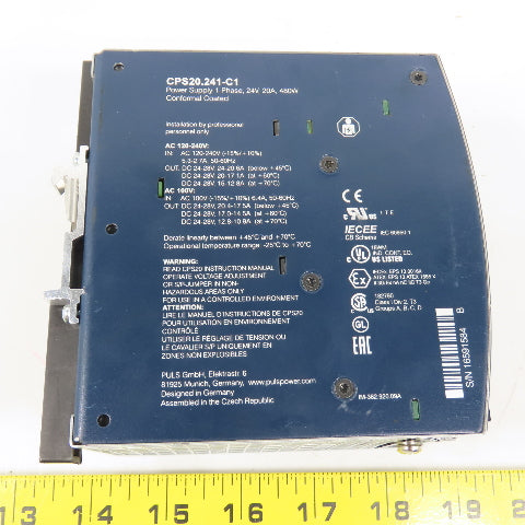 Puls CPS20.241-C1 Dmension 24-28VDC 24A Power Supply 100-240V Input Single Phase