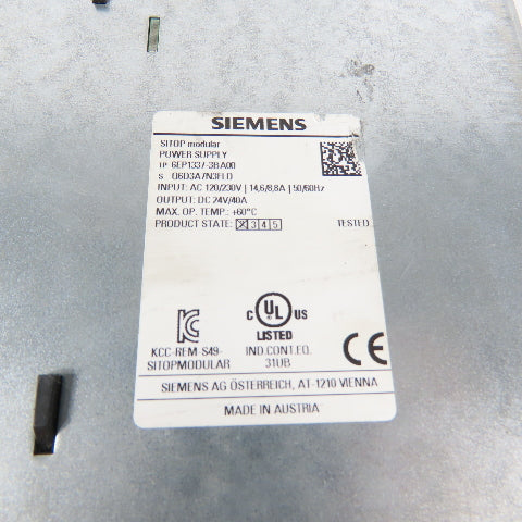 Siemens 6EP1337-3BA00 Sitop 24V DC 40A Power Supply 120/230VAC Input