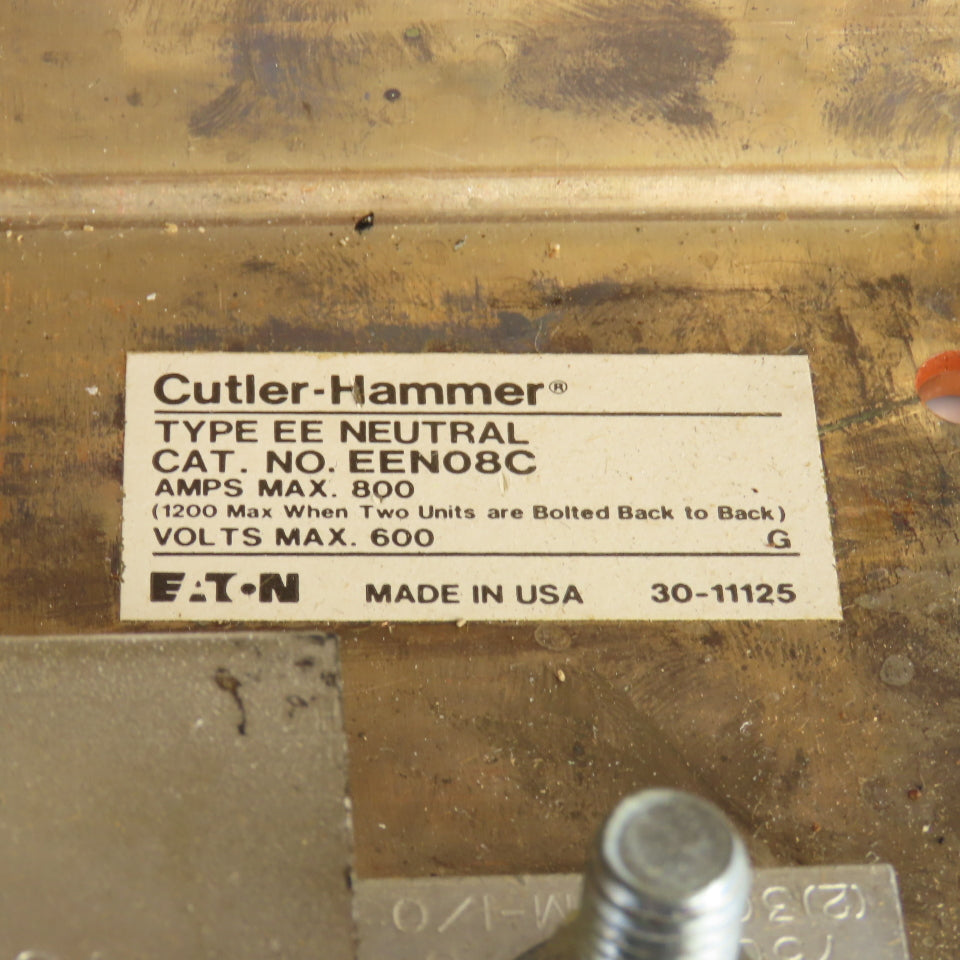 Cutler Hammer EEN08C Series A 800A 600V Neutral Kit Assembly For EE Panelboard