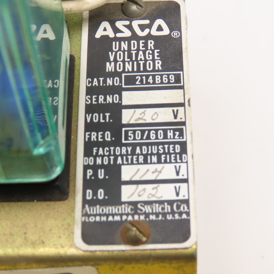 ASCO 214B69 Under Voltage Monitor 120V
