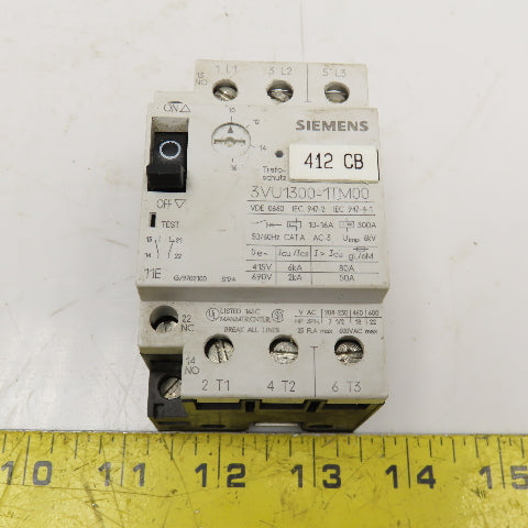 Siemens 3VU1300-1TM00 600V 22Hp 3Ph Max Motor Starter Overload 10-16A Trip