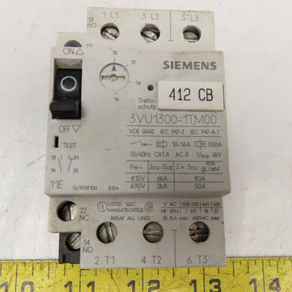 Siemens 3VU1300-1TM00 600V 22Hp 3Ph Max Motor Starter Overload 10-16A Trip