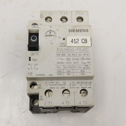 Siemens 3VU1300-1TM00 600V 22Hp 3Ph Max Motor Starter Overload 10-16A Trip