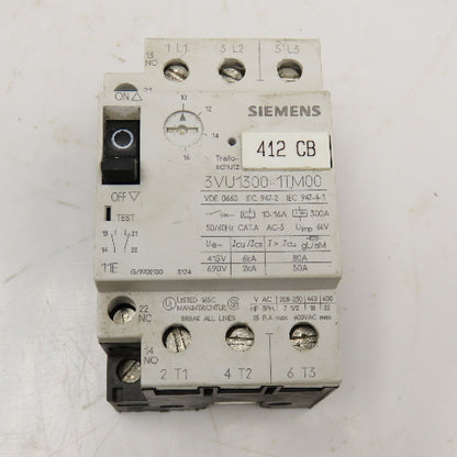 Siemens 3VU1300-1TM00 600V 22Hp 3Ph Max Motor Starter Overload 10-16A Trip