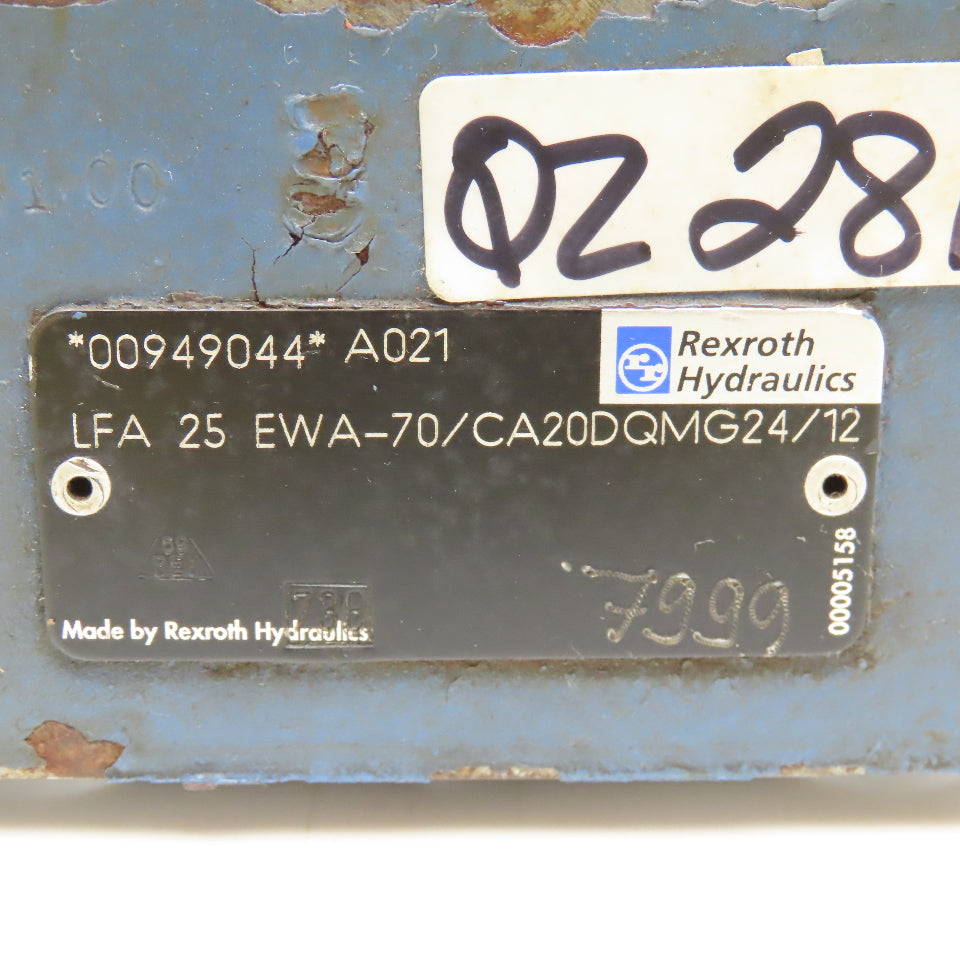 Rexroth LFA 25 EWA-70/CA20DQMG24/12 Hydraulic Valve Block W/ GIV 50 24VDC Limit