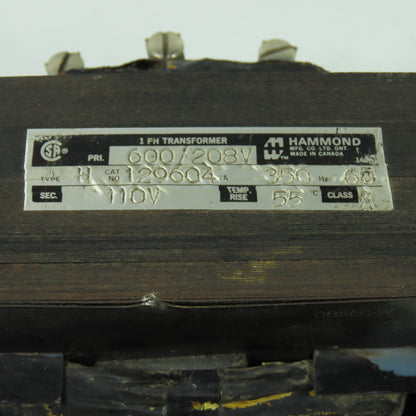 Hammond 129064 0.350KVA Transformer 600/208V Pri 110V Sec 60Hz 1Ph