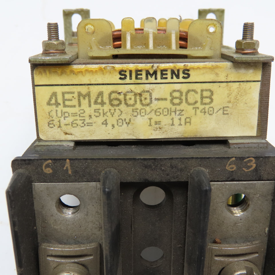 Siemens 4EM4600-8CB Control Transformer Up To 2.5kV 50/60Hz 4.0V 11A