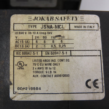 Jokab Safety JSNA-MCL Contactor Relay 24VDC Coil Lot Of 4