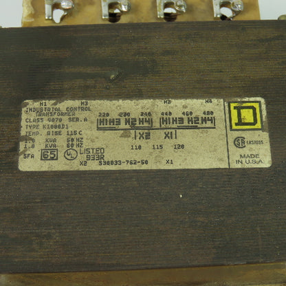 Square D K1000D1 SerA Control Transformer 220-240/440-480V Pri 110-120V Sec 1KVA