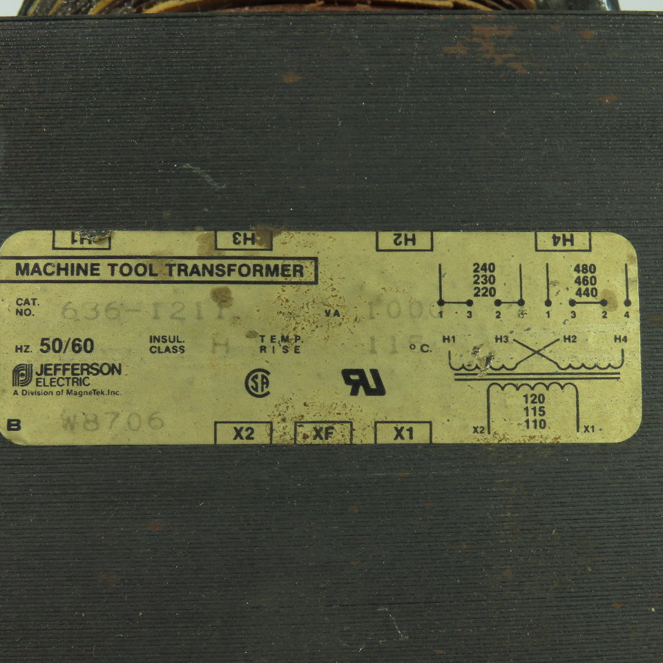 Jefferson Electric 636-1211 Transformer 220-240/440-480V Pri 110-120VSec .100KVA
