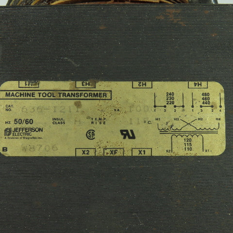 Jefferson Electric 636-1211 Transformer 220-240/440-480V Pri 110-120VSec .100KVA
