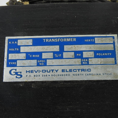 Hevi-Duty 2531154T00 SZO 1Ph Transformer 230/460/575V Pri 95-132V Sec 1KVA