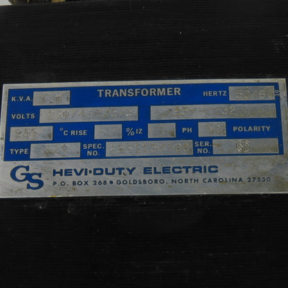 Hevi-Duty 2531154T00 SZO 1Ph Transformer 230/460/575V Pri 95-132V Sec 1KVA