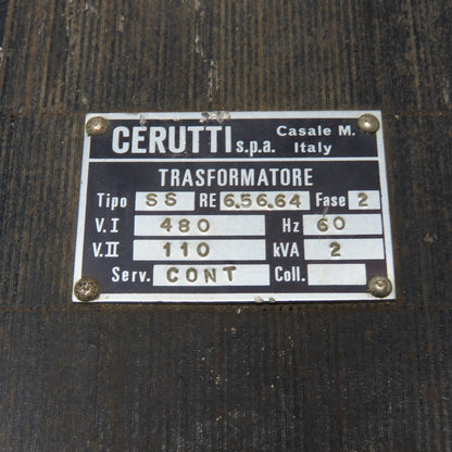 Cerutti Type SS 2KVA Transformer 480V Primary 110V Secondary RE 6.56.64 1Ph 60Hz