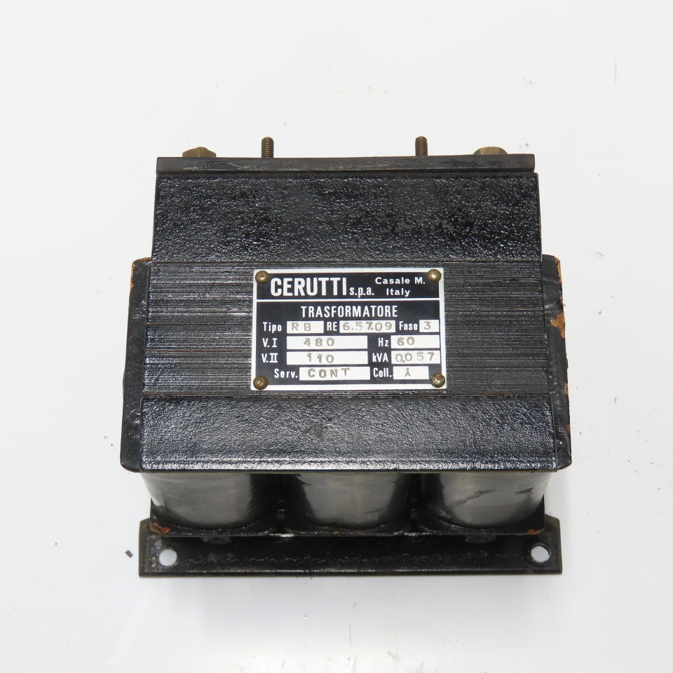 Cerutti Type RB 0.057KVA Transformer 480V Pri 110V Sec RE 6.57.09 3Ph 60Hz
