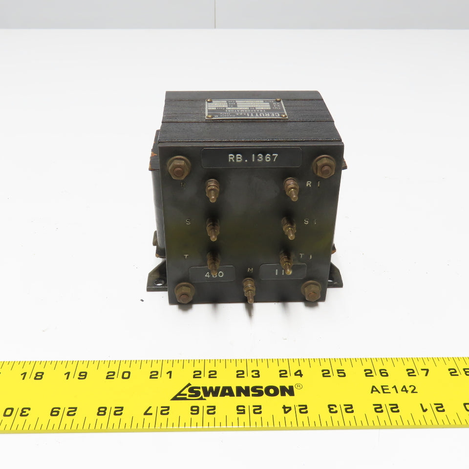 Cerutti Type RB 0.057KVA Transformer 480V Pri 110V Sec RE 6.57.09 3Ph 60Hz