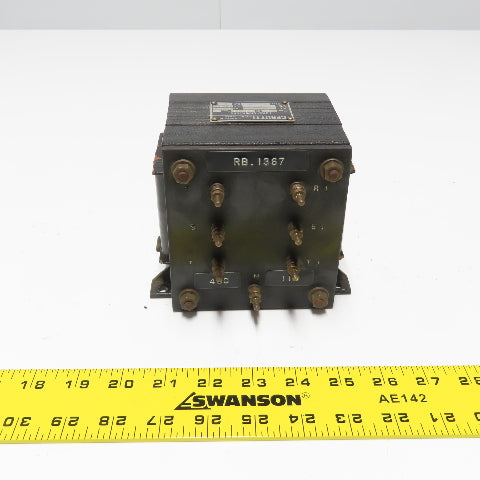 Cerutti Type RB 0.057KVA Transformer 480V Pri 110V Sec RE 6.57.09 3Ph 60Hz