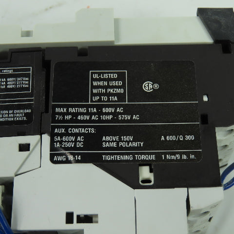 Moeller PKZM0-0.4 SE00-11-PKZ0 600VAC Motor Starter 24VDC Coil 11A 10Hp