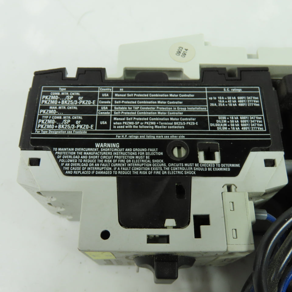Moeller DIL0M-G PKZM0-16 600VAC Motor Starter 24VDC Coil