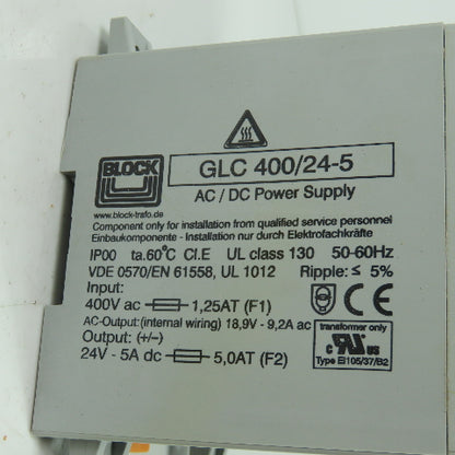 Block GLC 400/24-5 AC/DC Power Supply 400VAC In 24VDC 5A Out