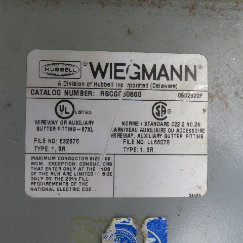 Wiegmann RSCG060660 6" x 6" x 60" L Wire Way Lay In Gutter Wiring Trough