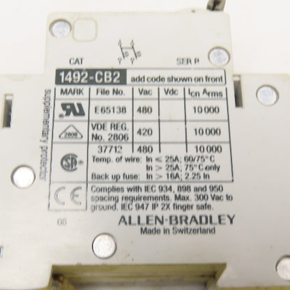 Allen Bradley 1492-CB2 2 Amp 2 Pole Circuit Breaker 300VAC Max Lot Of 4