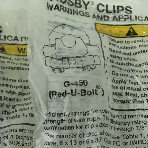 Crosby Clips G-450 Red-U-Bolt 1/4" Wire Rope Cable Clip Lot Of 7