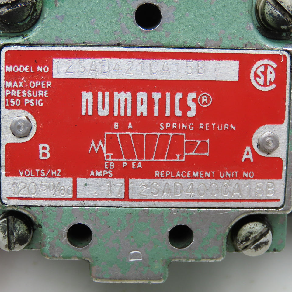 Numatics 12SAD421CA15B Pneumatic Directional Valve Body 5/2 Position 120V Coil