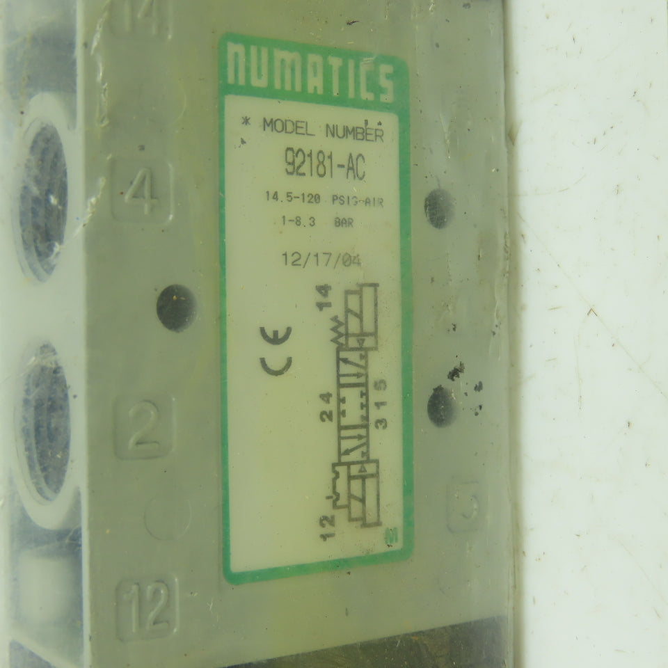 Numatics 92181-AC Pneumatic Solenoid Valve 120PSI 115V Coil