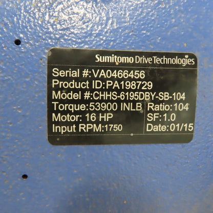 Sumitomo CHHS-6195DBY-SB-104 104:1 Ratio Inline Gearbox 53,900 LB-Torque