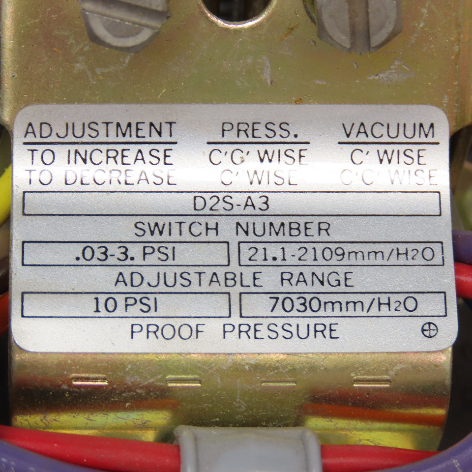 Barksdale D2S-A3 480V Max Pressure Switch 60Hz .03-.3PSI