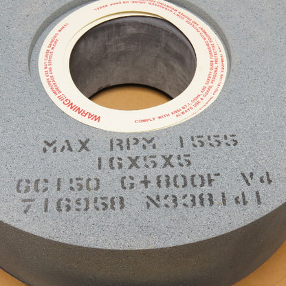 Radiac Abrasives 6C150 6+800F Centerless Grinding Wheel 16"x5" 1555RPM 5" Arbor