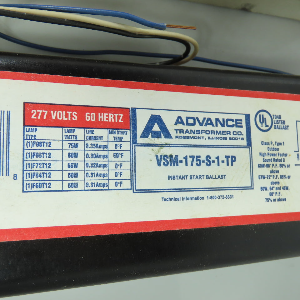 Advance VSM175STP Slimline Instant Start Ballast 277V 60Hz Lot Of 2