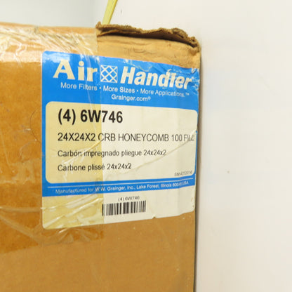 Air Handler 6W746 24" x 24" x 2" Odor Removal Non-Pleated Air Filter Box Of 4