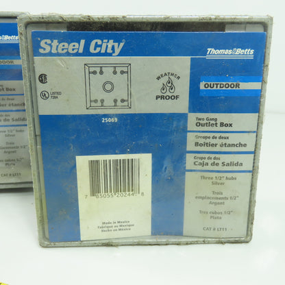 Thomas & Betts LT11 Steel City Two Gang Outlet Box (3) 1/2" Hubs Lot Of 4