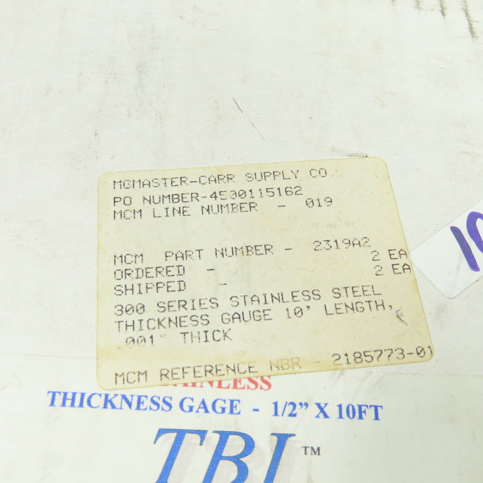 TBI ST-1 Stainless Steel Thickness Gage 1/2" W x 10' Length 0.001" Thickness