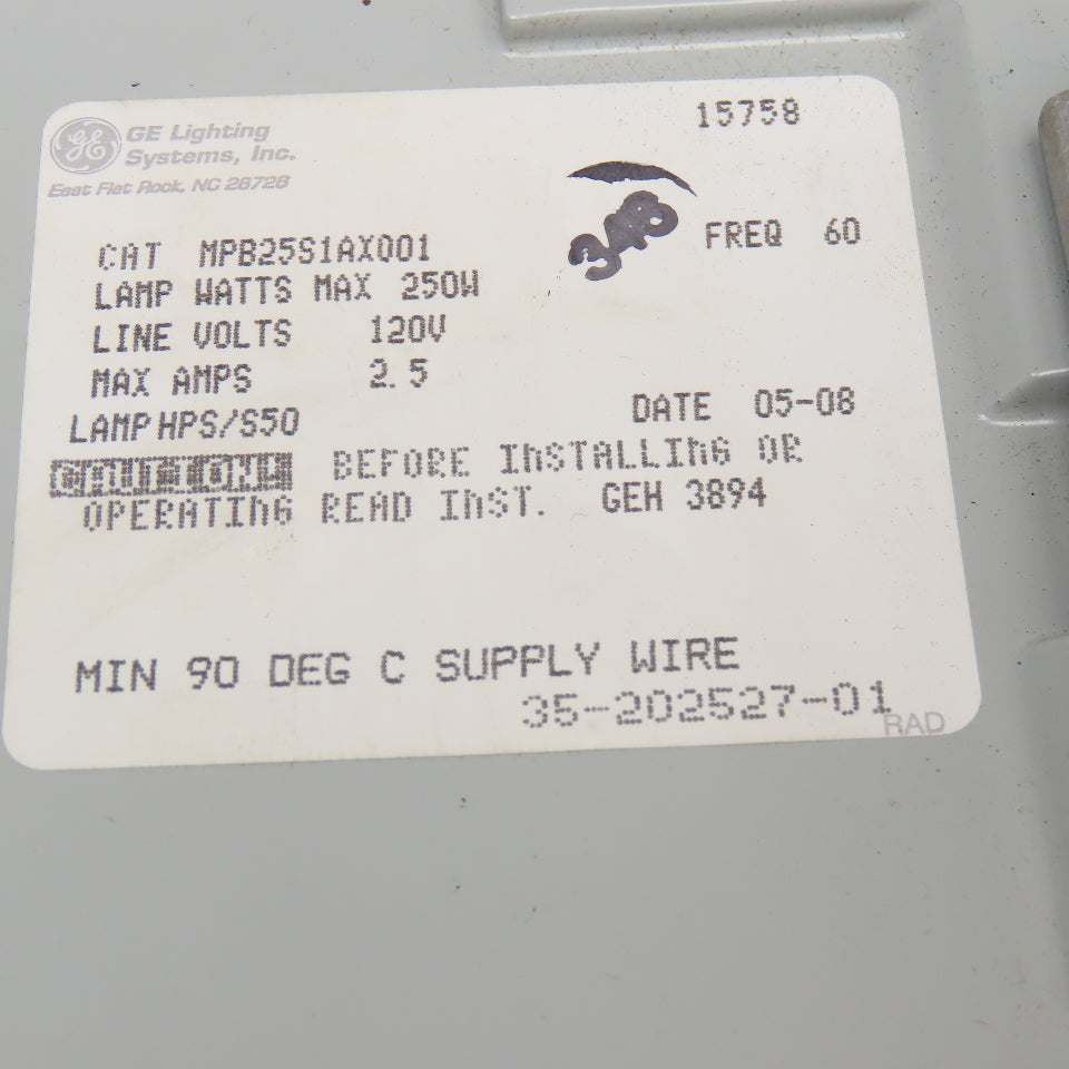 General Electric MPB25S1AX001 120V 250W Ballast Housing