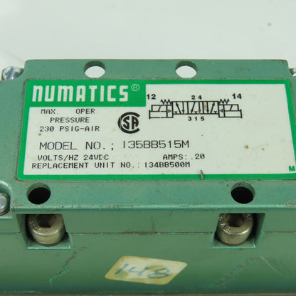 Numatics I35BB515M I34BB500M Pneumatic Solenoid Valve 3/4 230PSIG 24VDC Coil